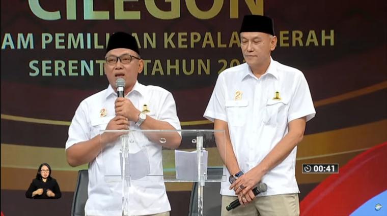 Tangkapan layar saat calon Walikota Cilegon Helldy Agustian saat mengikuti Debat Publik Pilkada Cilegon 2024.