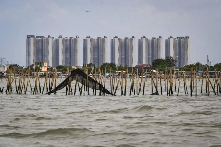 Pagar bambu di wilayah laut utara Tangerang. (Foto: Kompas)